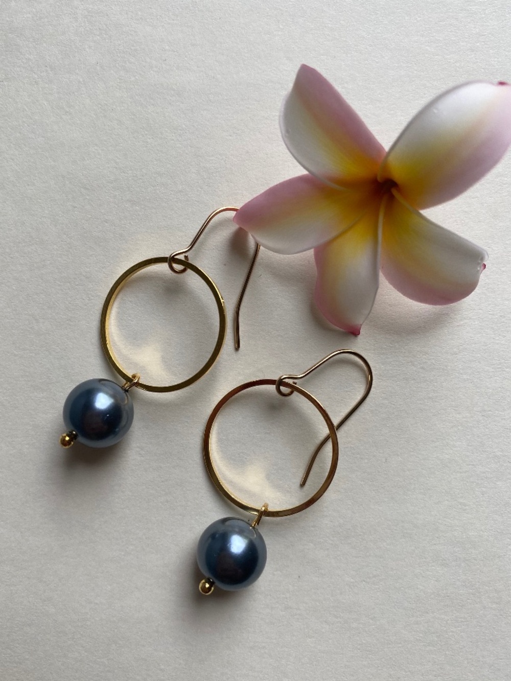 Handmade Glass Imitation Pearl Hoop Earrings